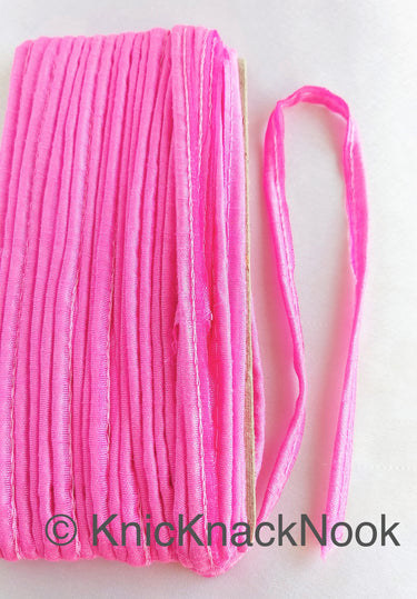 2mm Flanged Insertion Piping on 9mm Band, Pink Art Silk Fabric Trim